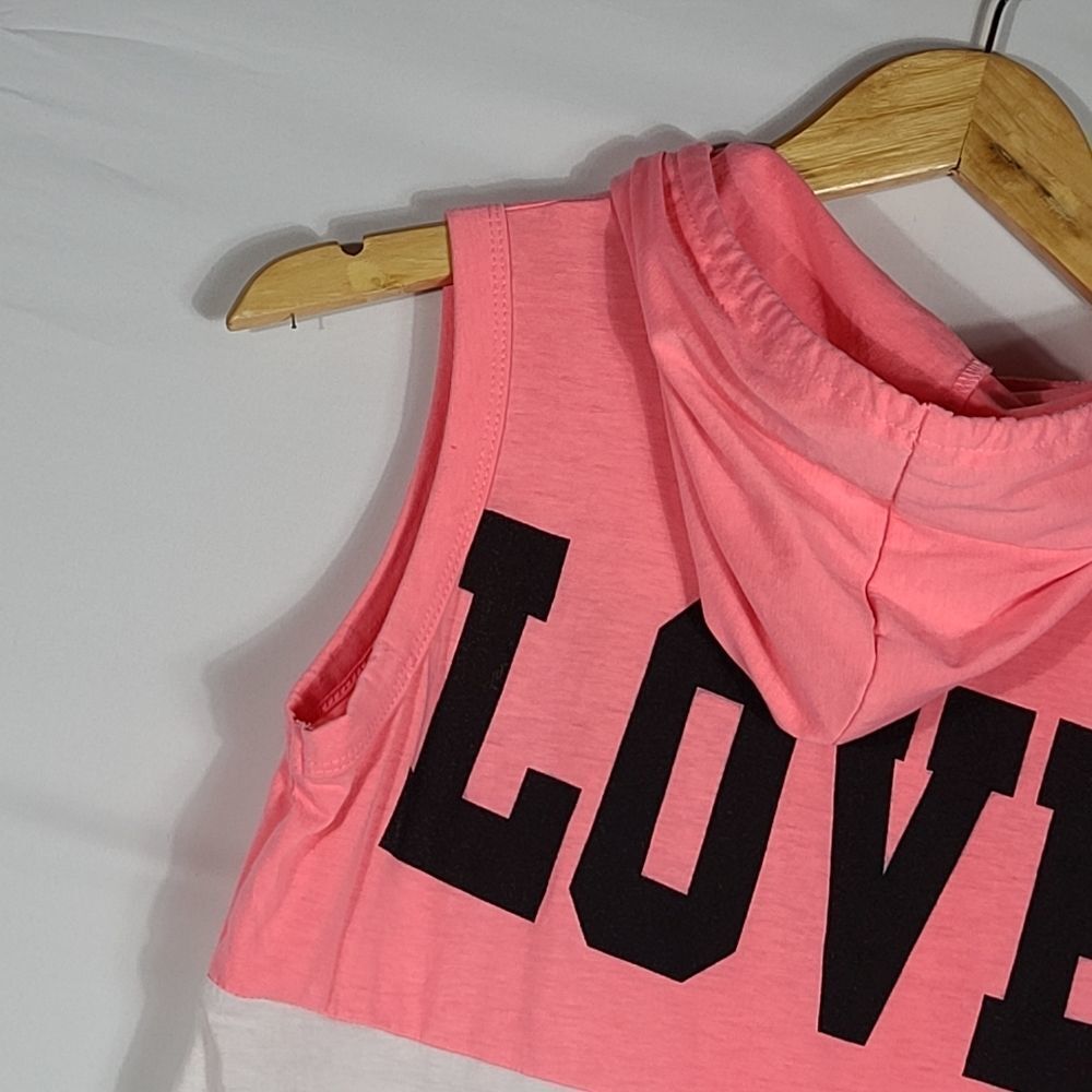 Women's On Fire Pink Love Sleeveless Hoodie Top Size Small - Picture 11 of 12